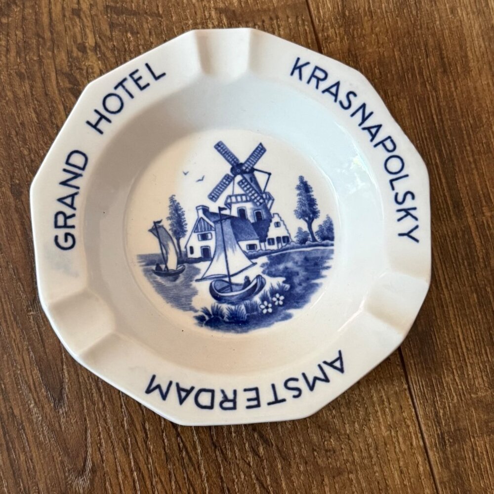 Vintage Grand Hotel Krasnapolsky Amsterdam Ashtray Maastricht Hand Painted Ceram